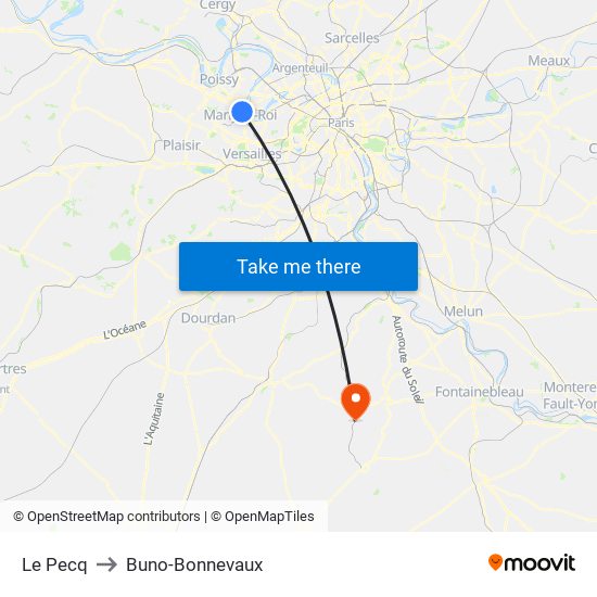 Le Pecq to Buno-Bonnevaux map