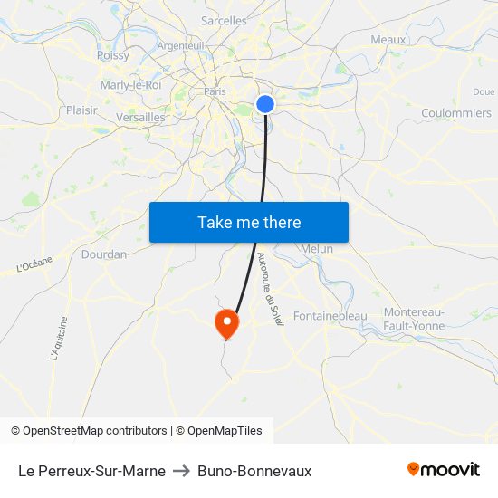 Le Perreux-Sur-Marne to Buno-Bonnevaux map