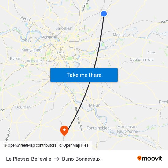 Le Plessis-Belleville to Buno-Bonnevaux map