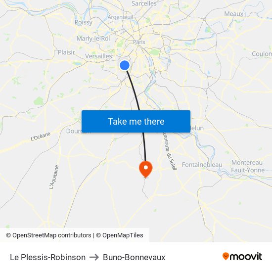 Le Plessis-Robinson to Buno-Bonnevaux map
