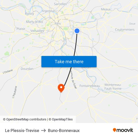 Le Plessis-Trevise to Buno-Bonnevaux map