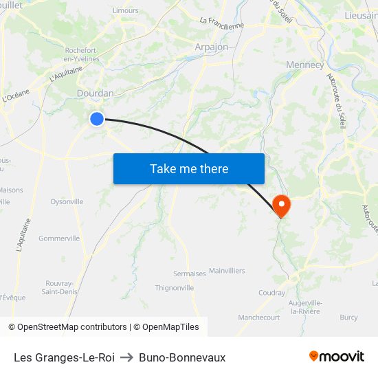Les Granges-Le-Roi to Buno-Bonnevaux map