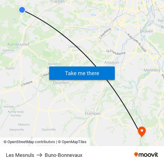 Les Mesnuls to Buno-Bonnevaux map