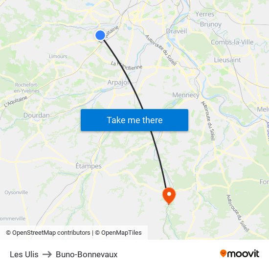 Les Ulis to Buno-Bonnevaux map