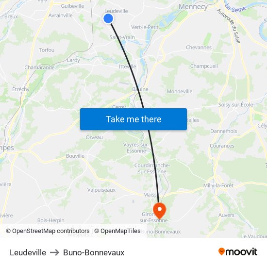 Leudeville to Buno-Bonnevaux map