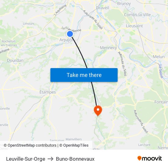 Leuville-Sur-Orge to Buno-Bonnevaux map