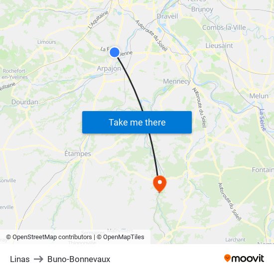 Linas to Buno-Bonnevaux map