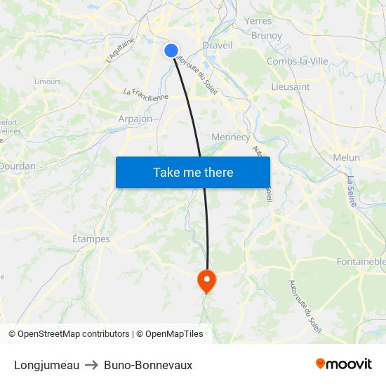 Longjumeau to Buno-Bonnevaux map