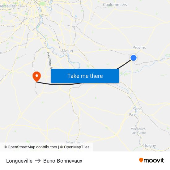 Longueville to Buno-Bonnevaux map
