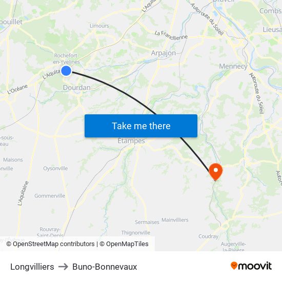 Longvilliers to Buno-Bonnevaux map