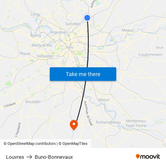 Louvres to Buno-Bonnevaux map