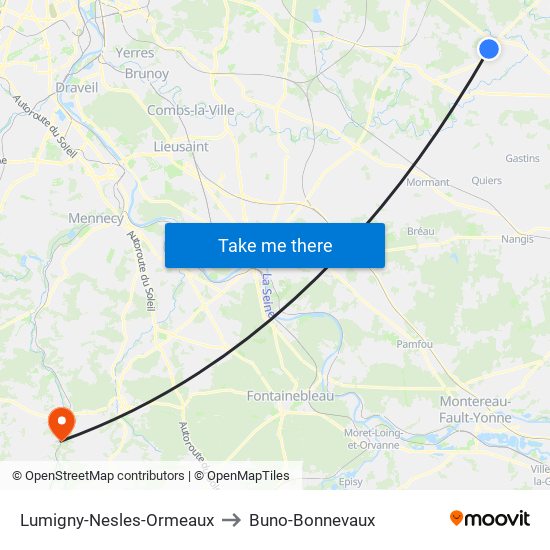 Lumigny-Nesles-Ormeaux to Buno-Bonnevaux map