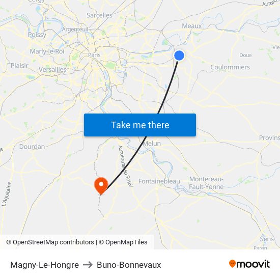 Magny-Le-Hongre to Buno-Bonnevaux map