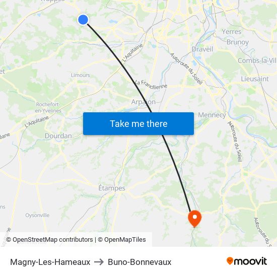Magny-Les-Hameaux to Buno-Bonnevaux map