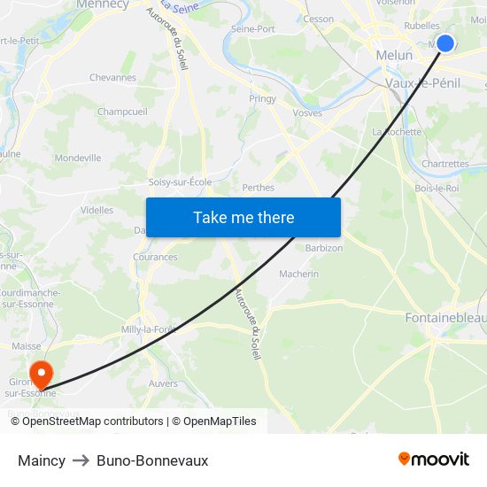 Maincy to Buno-Bonnevaux map