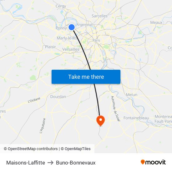 Maisons-Laffitte to Buno-Bonnevaux map