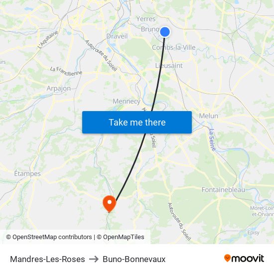 Mandres-Les-Roses to Buno-Bonnevaux map
