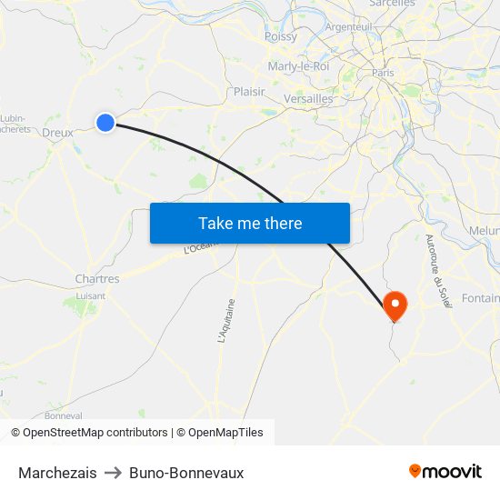 Marchezais to Buno-Bonnevaux map