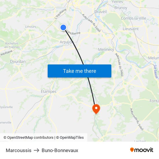 Marcoussis to Buno-Bonnevaux map