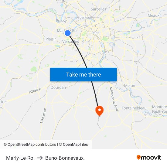 Marly-Le-Roi to Buno-Bonnevaux map