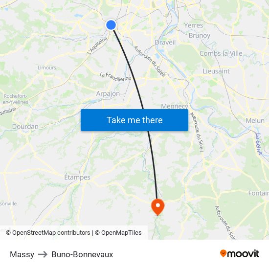 Massy to Buno-Bonnevaux map