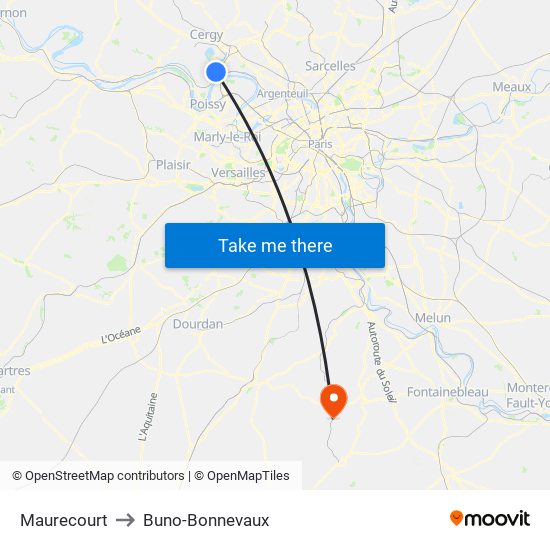 Maurecourt to Buno-Bonnevaux map