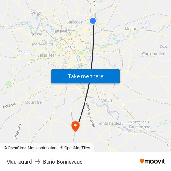 Mauregard to Buno-Bonnevaux map