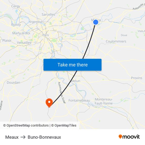 Meaux to Buno-Bonnevaux map
