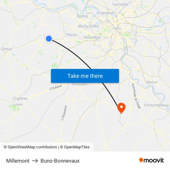 Millemont to Buno-Bonnevaux map