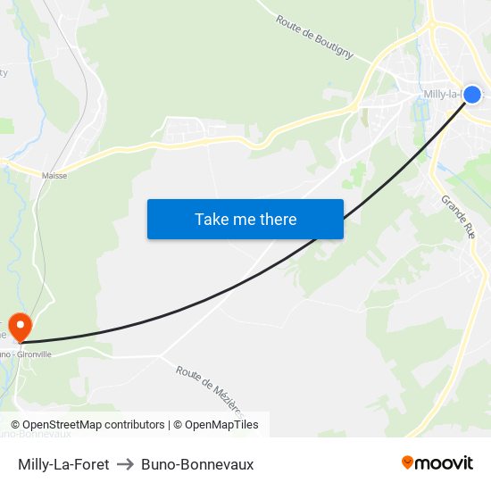 Milly-La-Foret to Buno-Bonnevaux map