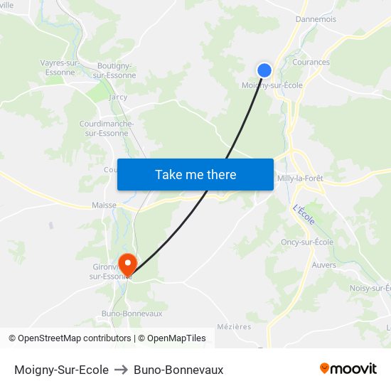 Moigny-Sur-Ecole to Buno-Bonnevaux map