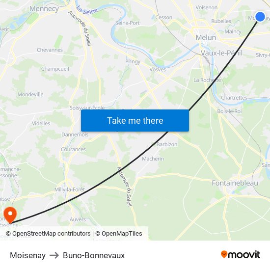 Moisenay to Buno-Bonnevaux map