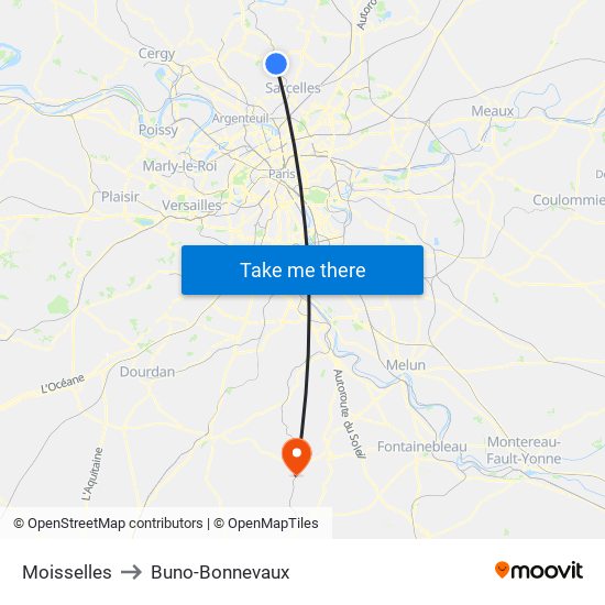 Moisselles to Buno-Bonnevaux map