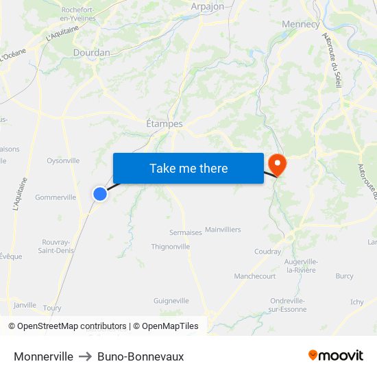 Monnerville to Buno-Bonnevaux map