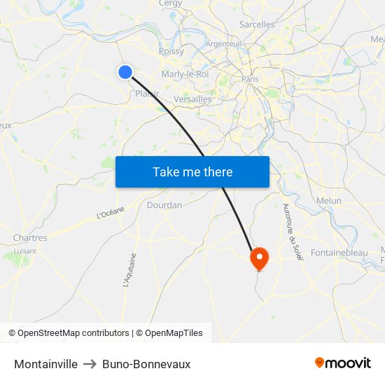 Montainville to Buno-Bonnevaux map