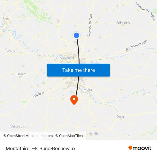 Montataire to Buno-Bonnevaux map