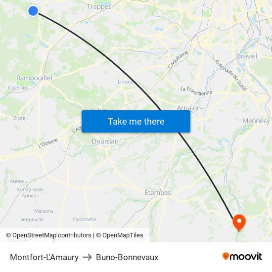 Montfort-L'Amaury to Buno-Bonnevaux map