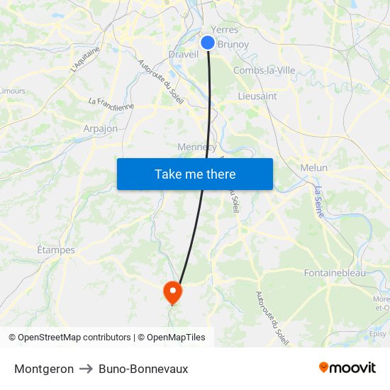 Montgeron to Buno-Bonnevaux map