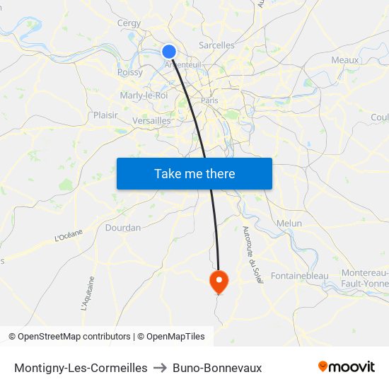 Montigny-Les-Cormeilles to Buno-Bonnevaux map