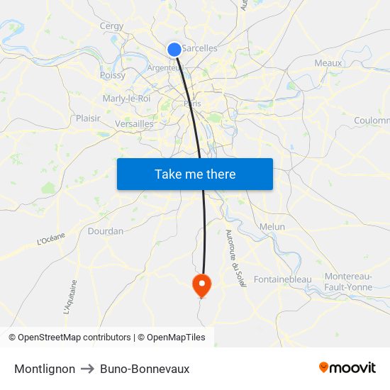 Montlignon to Buno-Bonnevaux map