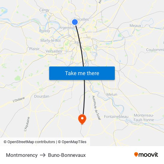 Montmorency to Buno-Bonnevaux map