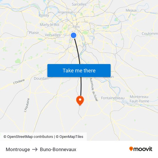 Montrouge to Buno-Bonnevaux map