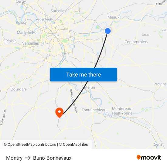 Montry to Buno-Bonnevaux map
