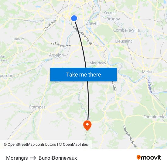 Morangis to Buno-Bonnevaux map