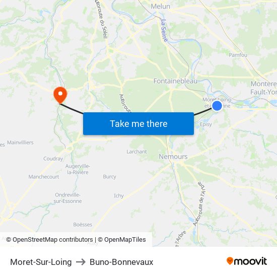 Moret-Sur-Loing to Buno-Bonnevaux map