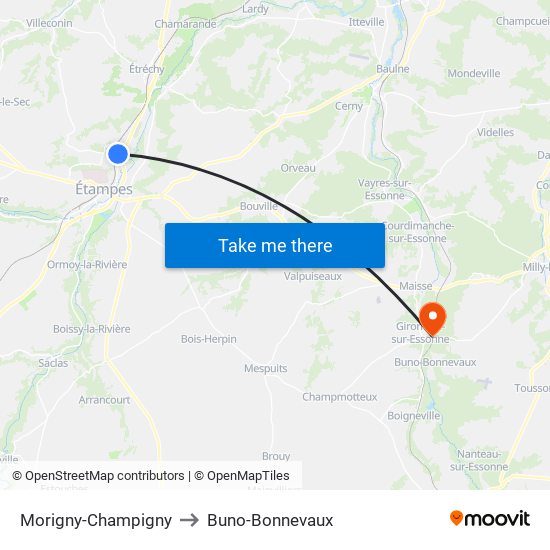 Morigny-Champigny to Buno-Bonnevaux map