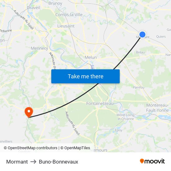 Mormant to Buno-Bonnevaux map