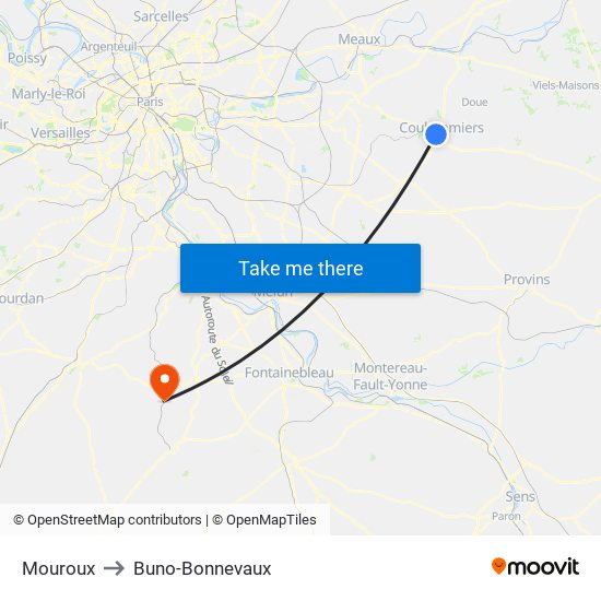 Mouroux to Buno-Bonnevaux map