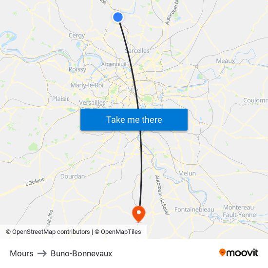 Mours to Buno-Bonnevaux map