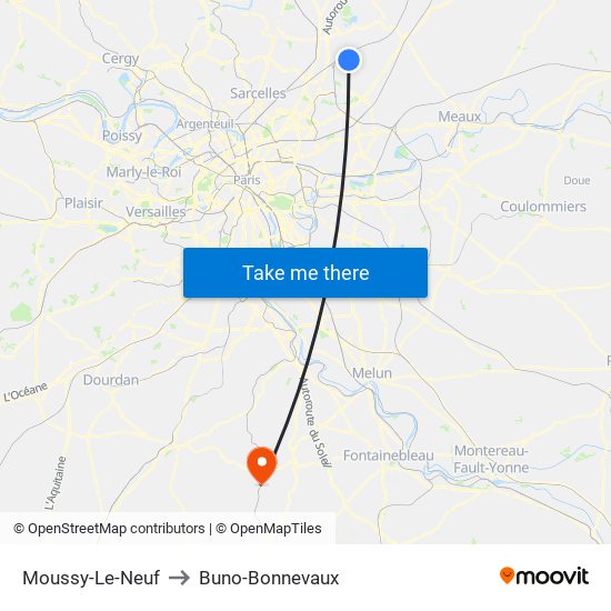 Moussy-Le-Neuf to Buno-Bonnevaux map